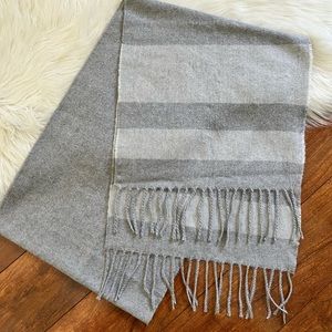 Express Gray Striped Fringed Scarf